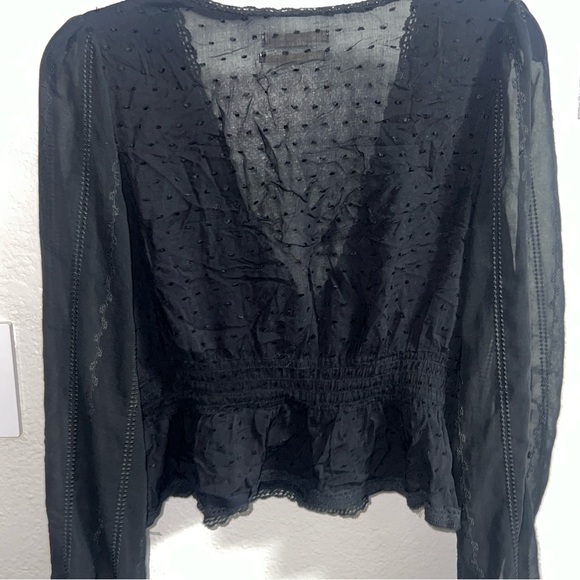 Urban Outfitters Sheer Boho Crop Blouse Women’s Size Medium Balloon Long Sleeves - Picture 7 of 13